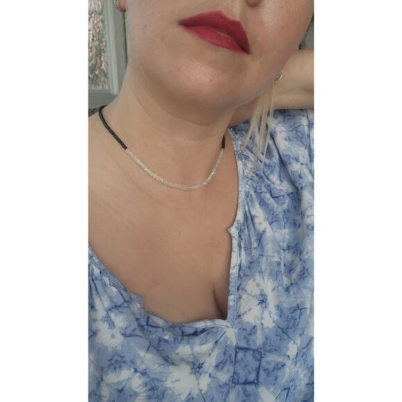 Deb Guyot Sterling Silver Herkimer Diamond Quartz Onyx Choker Necklace 18" - Picture 11 of 12